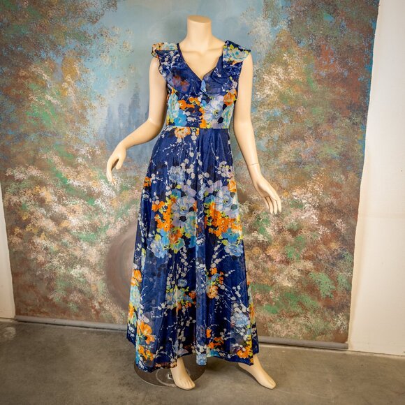 Vintage Berkertex Sleeveless Floral Maxi Dress (Made in England) * Small - Picture 3 of 16